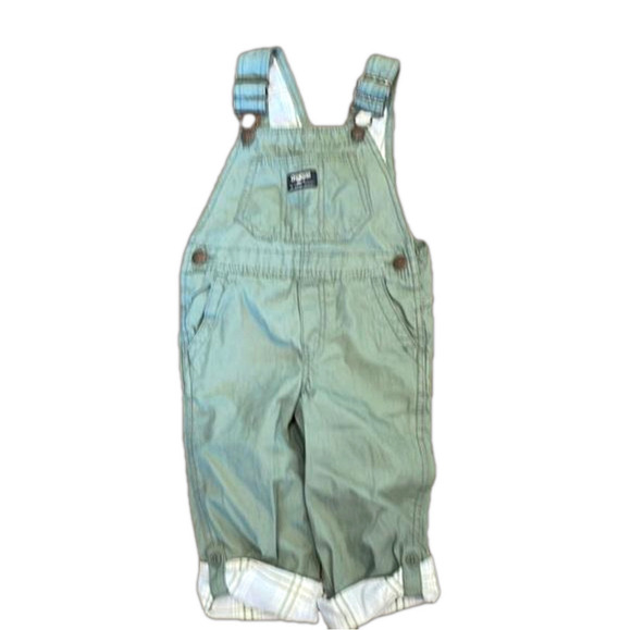Osh Kosh light olive green  rolled cuffed overalls 3T with pockets front & back - Picture 1 of 7